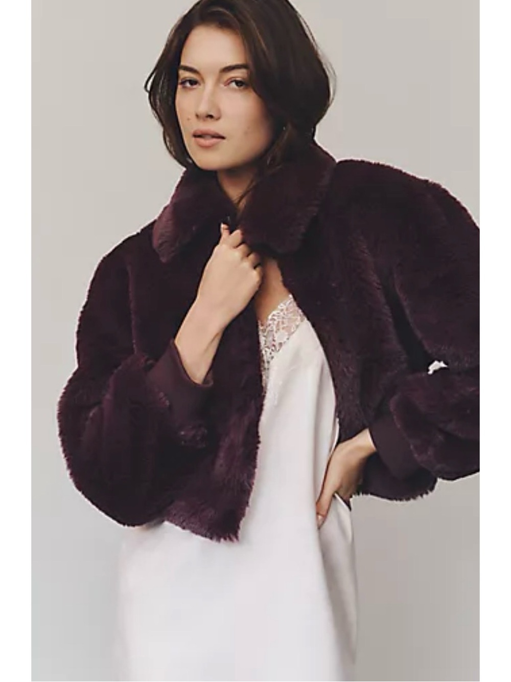 Women’s Plush Faux Fur Jacket in Deep Plum